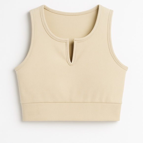 90 Degree by Reflex Seamless Raya Crop Tank Top Cream Beige Ribbed Size L Active - Picture 1 of 4